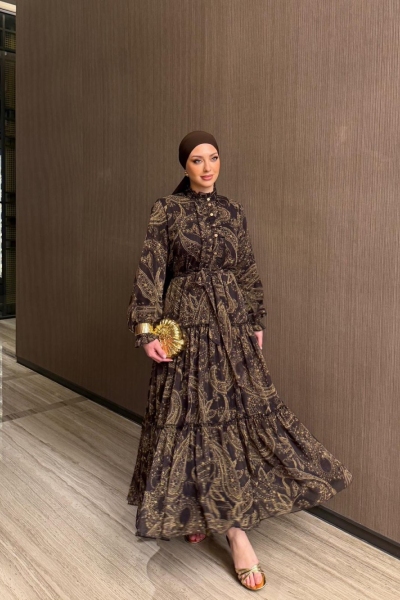 Aleda Acı Kahve  Desenli Elbise