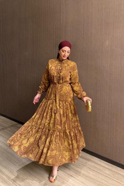Aleda Sarı Desenli Elbise