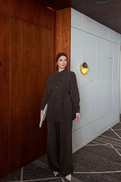 Asu Pantolon Takım Kahverengi