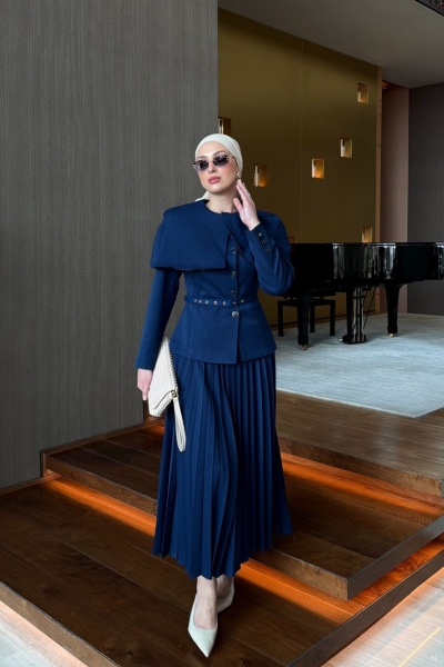 Ayza Etekli Takım Saks Mavisi