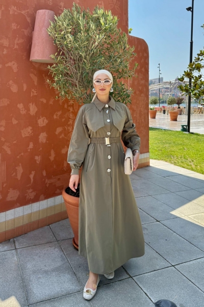 Berna Trenç Elbise Haki