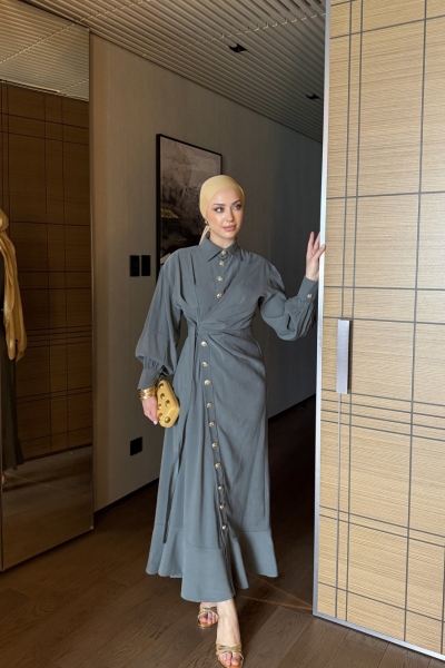 Betül Elbise Mint Gri