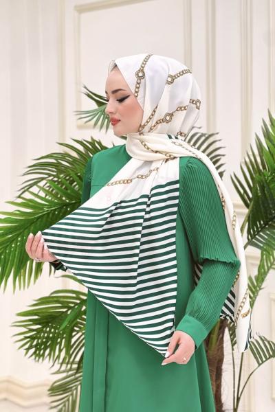 Chain Desen Medine İpeği Şal- Zümrüt