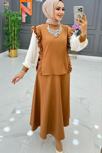 Samira etekli takim  kahverengi