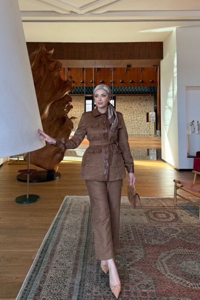 Çağla Pantolonlu Takım Taba