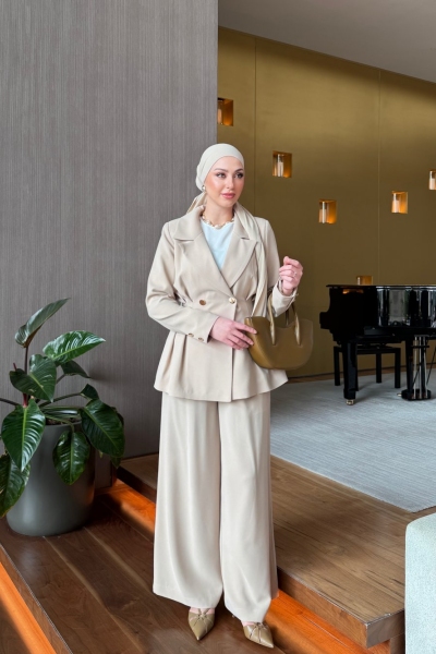 Çimen Pantolon Takım Krem