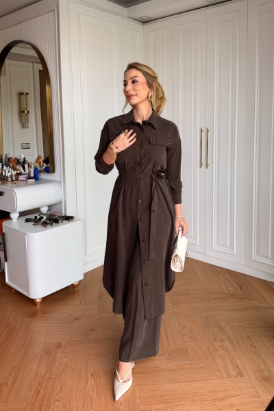 Dicle Pantolon Takım Kahverengi