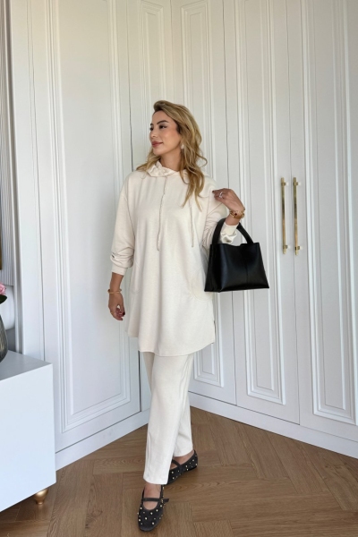 Ebrar Pantolonlu Takım Krem