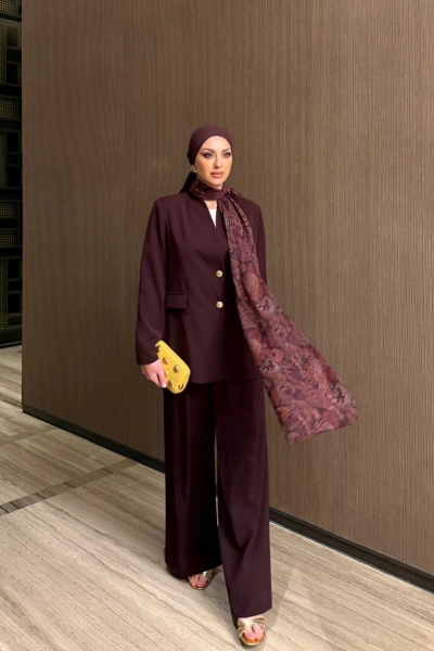 Figen Pantolonlu Takım Bordo