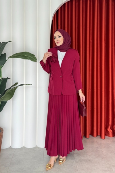 Gözde Etekli Takım Bordo