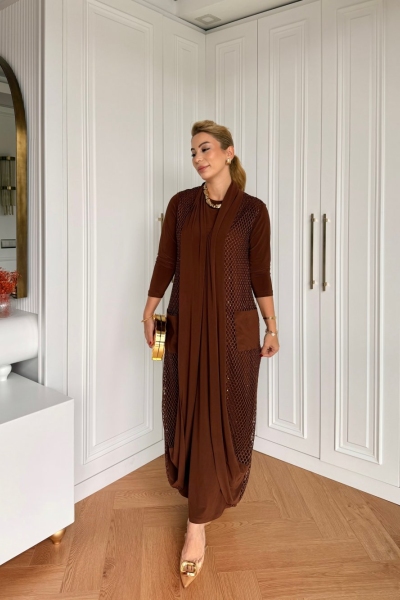 İkbal Elbise Takım Kahverengi