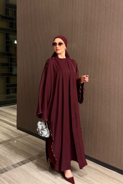 İnci Abaya Takım Bordo