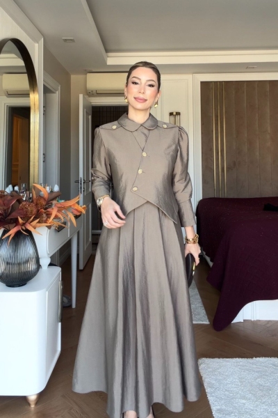 Pelin Elbise Takım Vizon