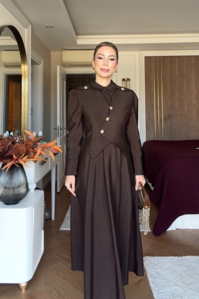 Pelin Elbise Takım Kahverengi