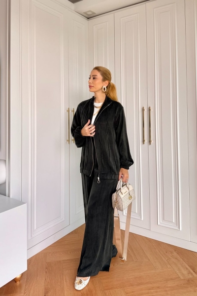 Petek Pantolonlu Takım Siyah