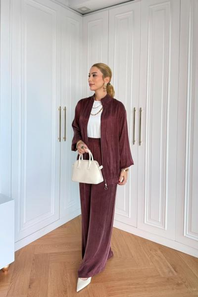 Petek Pantolonlu Takım Bordo