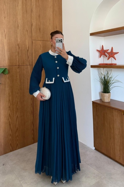 Rukiye Elbise Petrol Mavisi