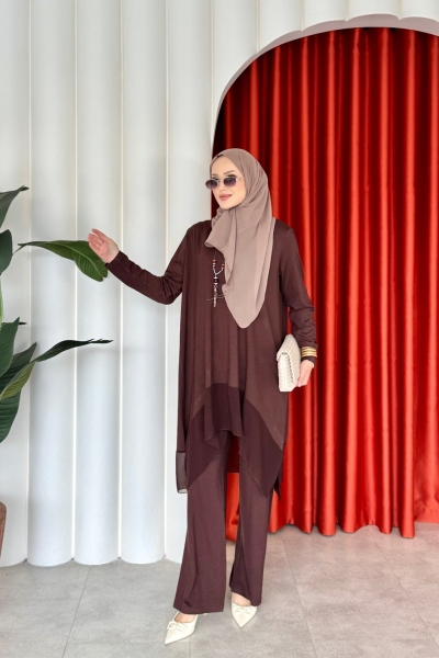 Sedef Pantolonlu Takım Acı Kahve