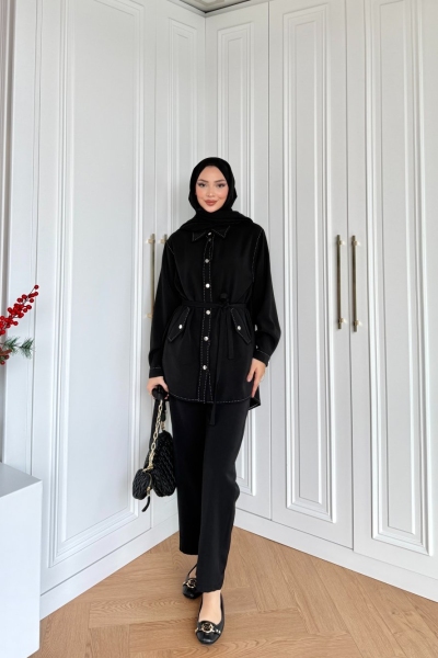 Selen Pantolonlu Takım Siyah