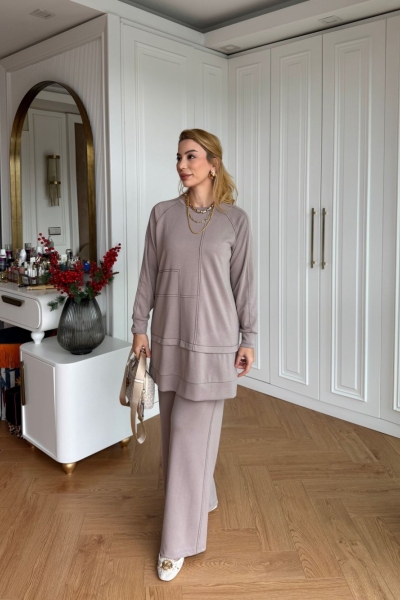 Sevim Pantolonlu Takım Krem