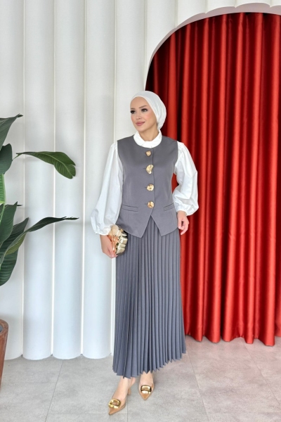 Sıla Etekli Takım Gri