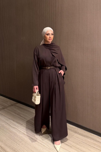Songül Pantolonlu Takım Kahve