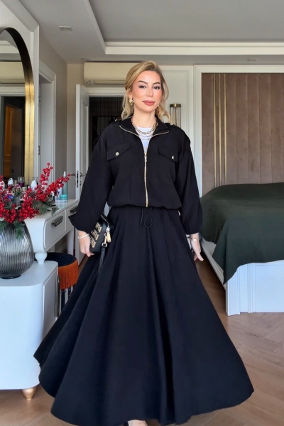 Sümeyra Etekli Takım Siyah