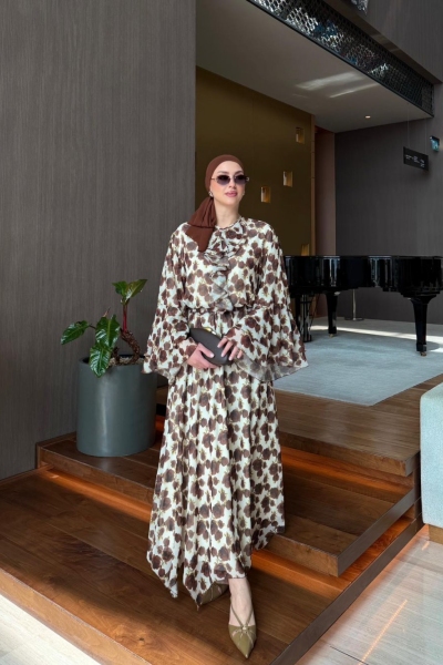 Vira  Kahve Çiçek Desenli Etek Takım