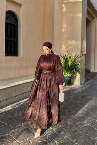 Yaprak Elbise Kahverengi