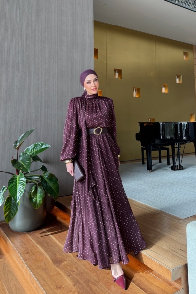 Yaprak Elbise Mürdüm