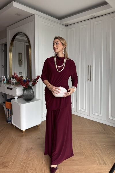 Yonca Pantolon Takım Bordo