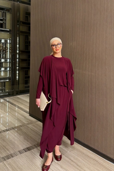 Zarife Üçlü Pantolon Takım Mor