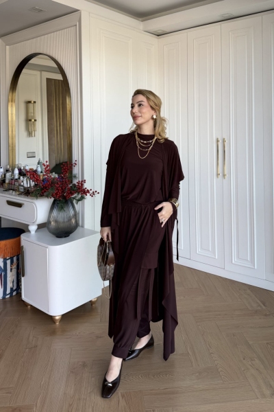 Zarife Üçlü Pantolon Takım Acı Kahve