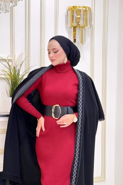 Fidan Triko Elbise Bordo