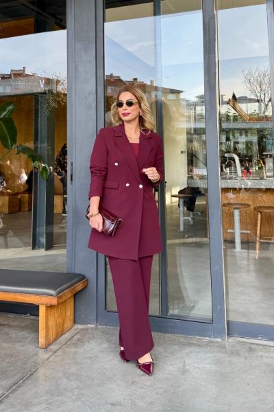 Asel Pantolonlu Takım Bordo