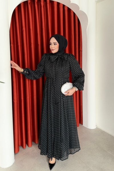 Yaprak Elbise Siyah