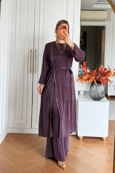 Ayşin Pantolonlu Takım Mürdüm