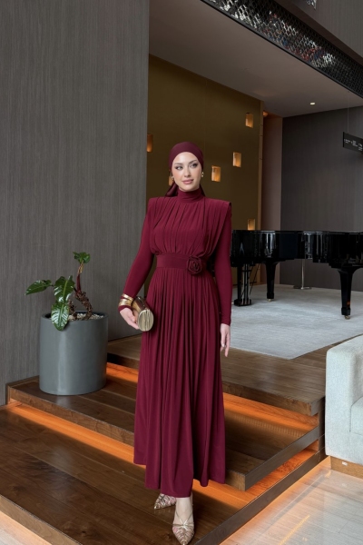 Aslı Elbise Bordo 