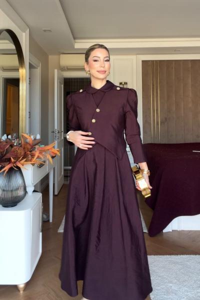 Pelin Elbise Takım Mürdüm 