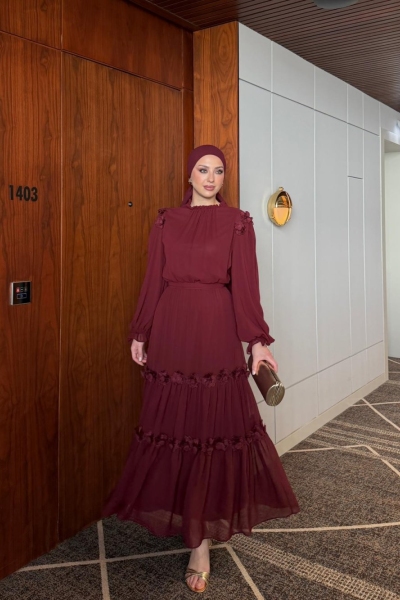 Gülbin Elbise Bordo 