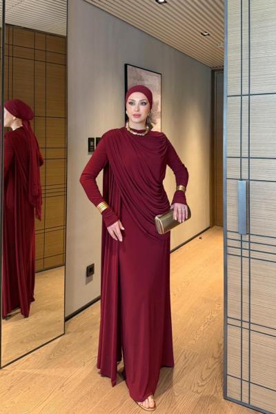 Nahide Elbise Bordo 