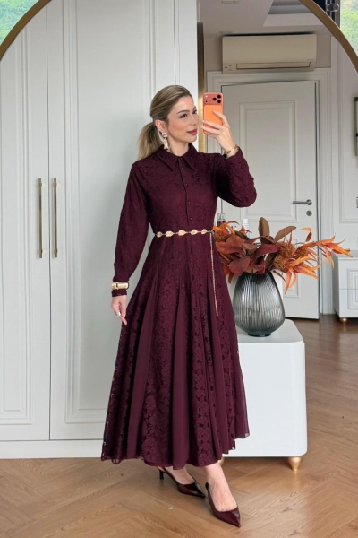 Feyza Elbise Bordo 