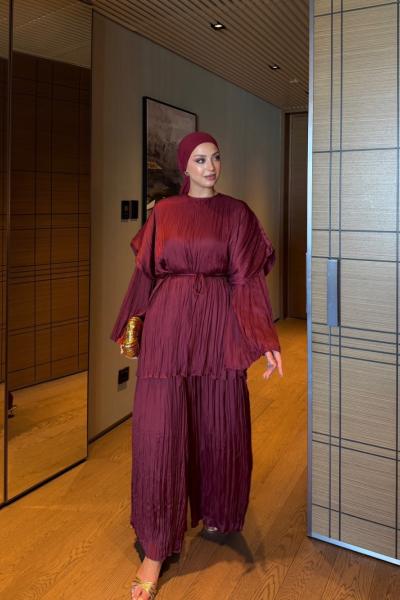 Beliz Pantolonlu Takım Bordo 