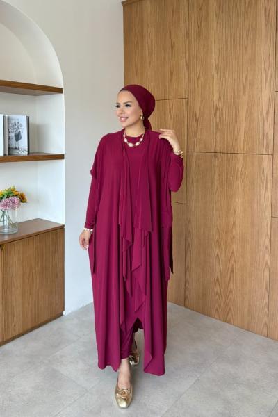 Zarife  Üçlü Pantolon Takım Bordo 