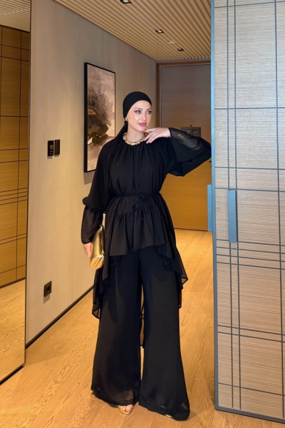 Almina Pantolon Takım Siyah 