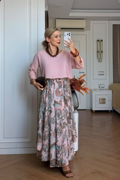 Şükriye Elbise Takım Pembe 