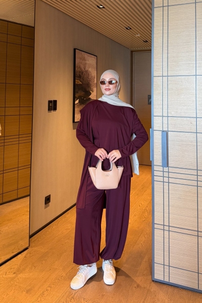 Sara Pantolon Takım Bordo