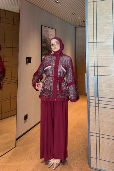 Şahide Pantolon Takım Bordo