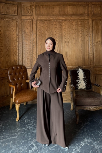 Nesrin Pantolon Takım Kahve