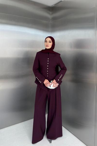 Nesrin Pantolon Takım Bordo 